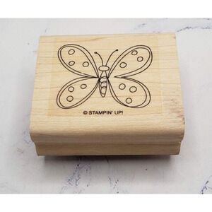 Stampin Up Drawn Spotted Whimsical Butterfly Nature Wood Mounted Rubber Stamp